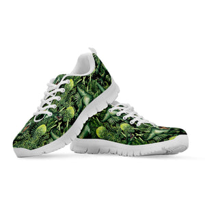T-Rex Dinosaur And Jurassic Plants Print White Running Shoes
