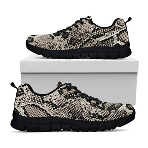 Tan And Black Snakeskin Print Black Running Shoes