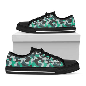 Teal And Black Camouflage Print Black Low Top Sneakers