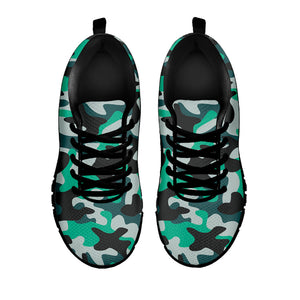 Teal And Black Camouflage Print Black Running Shoes