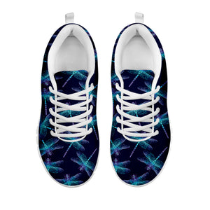 Teal And Purple Dragonfly Pattern Print White Running Shoes