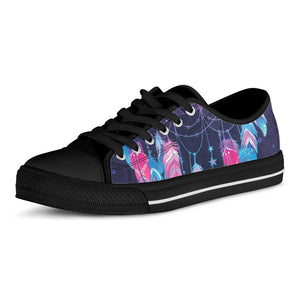 Teal And Purple Dream Catcher Print Black Low Top Sneakers