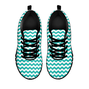 Teal And White Chevron Pattern Print Black Running Shoes