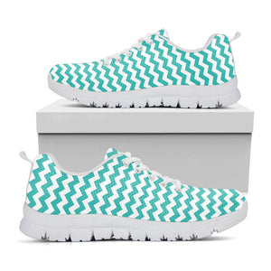 Teal And White Chevron Pattern Print White Running Shoes