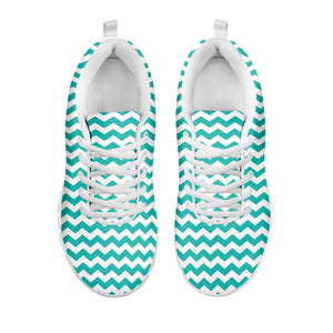 Teal And White Chevron Pattern Print White Running Shoes