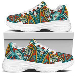 Teal Bohemian Mandala Pattern Print White Chunky Shoes