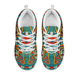 Teal Bohemian Mandala Pattern Print White Running Shoes