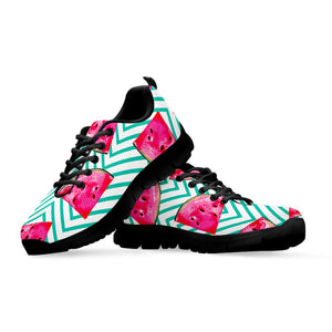Teal Chevron Watermelon Pattern Print Black Running Shoes