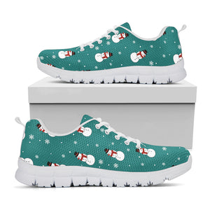 Teal Snowman Pattern Print White Running Shoes