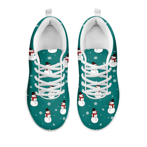 Teal Snowman Pattern Print White Running Shoes