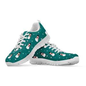 Teal Snowman Pattern Print White Running Shoes