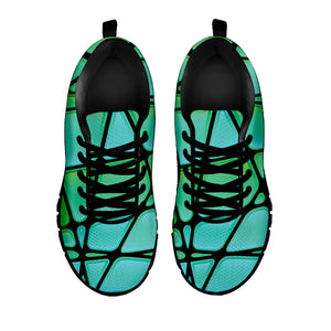 Teal Stained Glass Mosaic Print Black Running Shoes