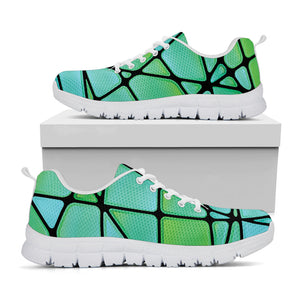 Teal Stained Glass Mosaic Print White Running Shoes