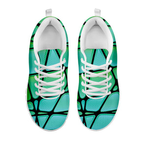 Teal Stained Glass Mosaic Print White Running Shoes