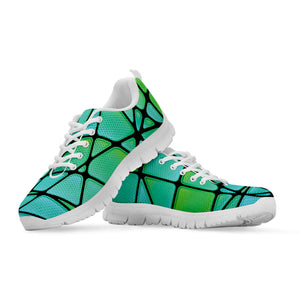 Teal Stained Glass Mosaic Print White Running Shoes