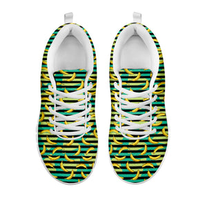 Teal Striped Banana Pattern Print White Running Shoes