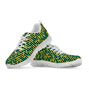 Teal Striped Banana Pattern Print White Running Shoes
