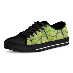 Tennis Ball And Racket Pattern Print Black Low Top Sneakers