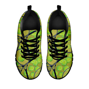 Tennis Ball And Racket Pattern Print Black Running Shoes
