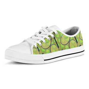 Tennis Ball And Racket Pattern Print White Low Top Sneakers