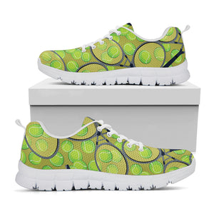 Tennis Ball And Racket Pattern Print White Running Shoes