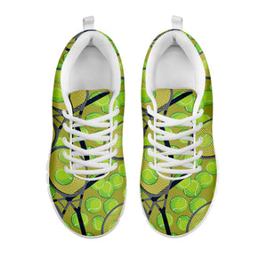 Tennis Ball And Racket Pattern Print White Running Shoes