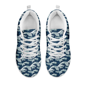 The Great Kanagawa Wave Pattern Print White Running Shoes