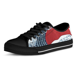 The Great Kanagawa Wave Print Black Low Top Sneakers