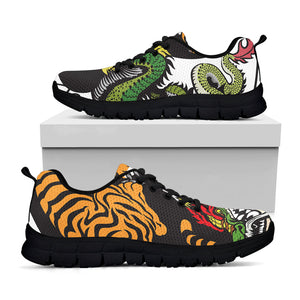 Tiger And Dragon Yin Yang Print Black Running Shoes