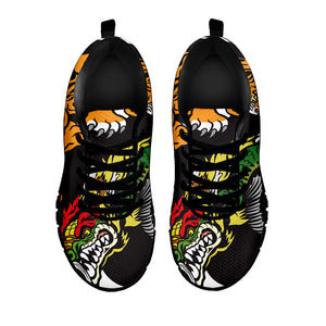 Tiger And Dragon Yin Yang Print Black Running Shoes