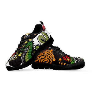 Tiger And Dragon Yin Yang Print Black Running Shoes