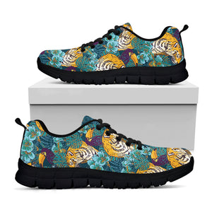 Tiger And Toucan Pattern Print Black Running Shoes