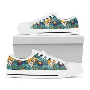 Tiger And Toucan Pattern Print White Low Top Sneakers