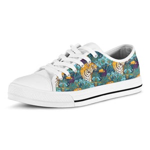 Tiger And Toucan Pattern Print White Low Top Sneakers