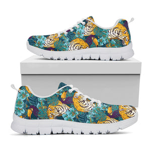 Tiger And Toucan Pattern Print White Running Shoes