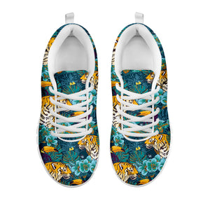 Tiger And Toucan Pattern Print White Running Shoes