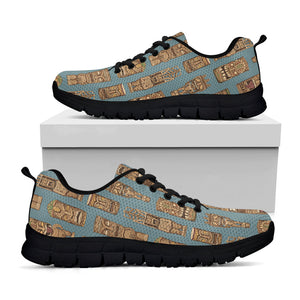 Tiki Totem Pattern Print Black Running Shoes