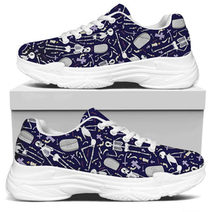 Tomb And Skeleton Pattern Print White Chunky Shoes