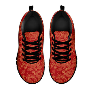 Traditional Chinese Dragon Pattern Print Black Running Shoes