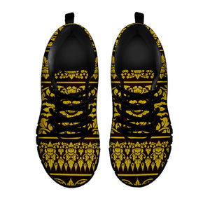 Traditional Thai Flower Pattern Print Black Running Shoes