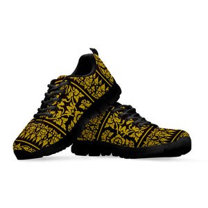 Traditional Thai Flower Pattern Print Black Running Shoes