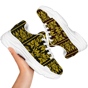Traditional Thai Flower Pattern Print White Chunky Shoes
