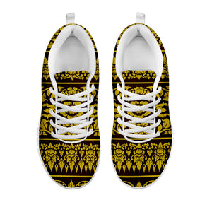 Traditional Thai Flower Pattern Print White Running Shoes
