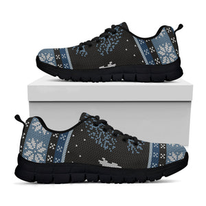Tree Of Life And Howling Wolves Print Black Running Shoes