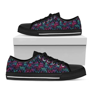 Triangle Ethnic Navajo Pattern Print Black Low Top Sneakers