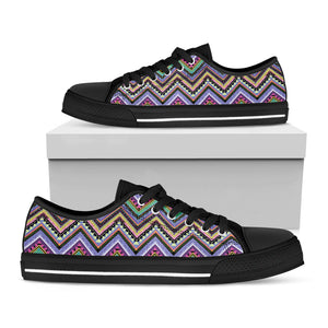 Tribal Aztec Hippie Pattern Print Black Low Top Sneakers