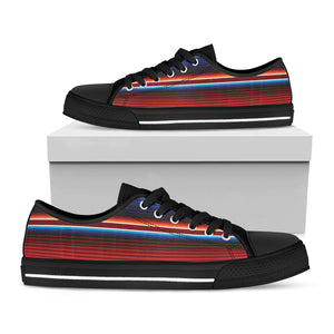 Tribal Mexican Blanket Pattern Print Black Low Top Sneakers