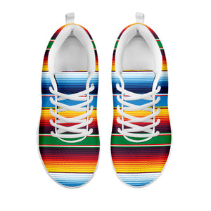Tribal Mexican Blanket Stripe Print White Running Shoes