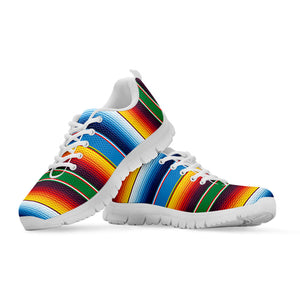 Tribal Mexican Blanket Stripe Print White Running Shoes