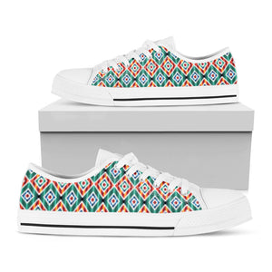 Tribal Navajo Pattern Print White Low Top Sneakers
